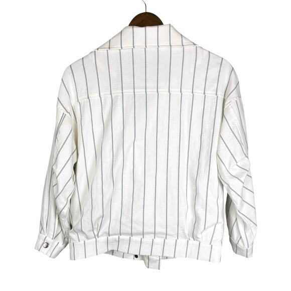 Gianni Bini Monte White Pin Stripe Asymmetrical Zip Relaxed Fit Moto Jacket - Picture 13 of 16